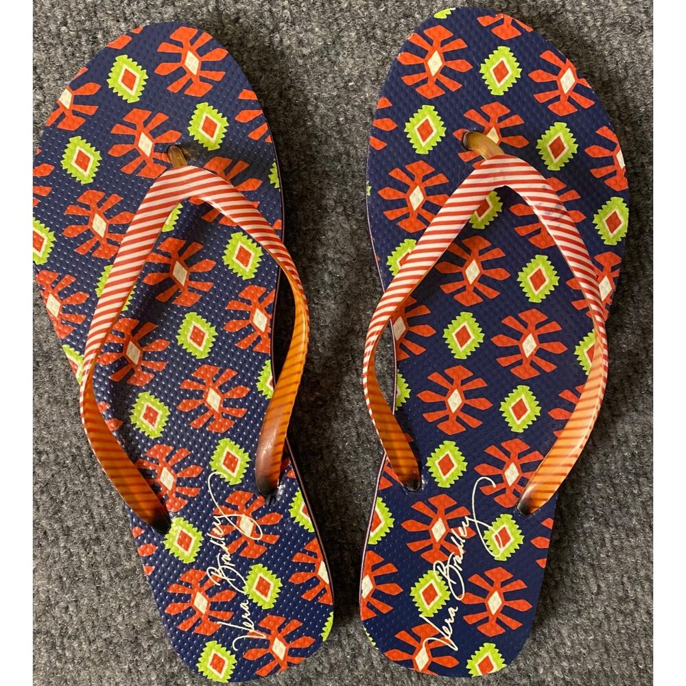 Vera Bradley Seashore Flip-Flops Women Med (7-8) Red‎ & White Comfort Slip-On